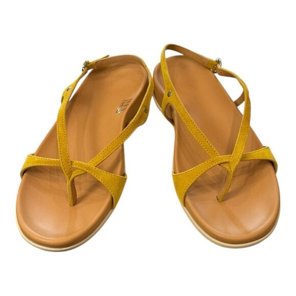 HOGAN Women's Italy Buckle Thong Suede Leather Yellow Sandals 37 7 - Picture 3 of 7